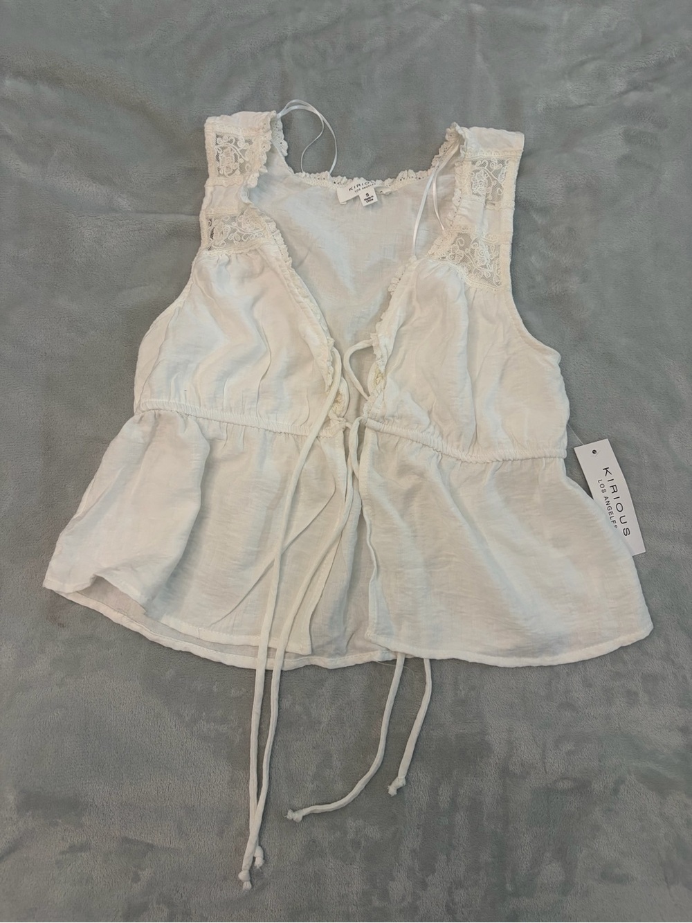 White Lace-Trim Tie-Front Women's Tank Top